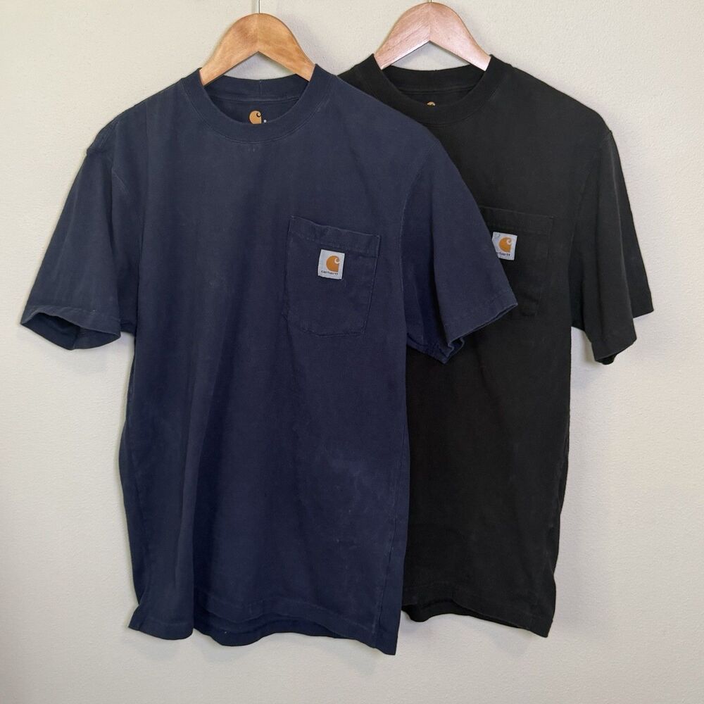 Lot of 2 Carhartt Men's S Workwear Pocket Short Sleeve T-Shirt Navy Blue, Black